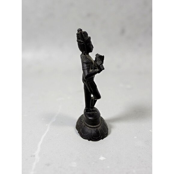 Vintage Lord Krishna Playing His Flute 4.25” Bronze Statue Exquisite Detail - Picture 4 of 9